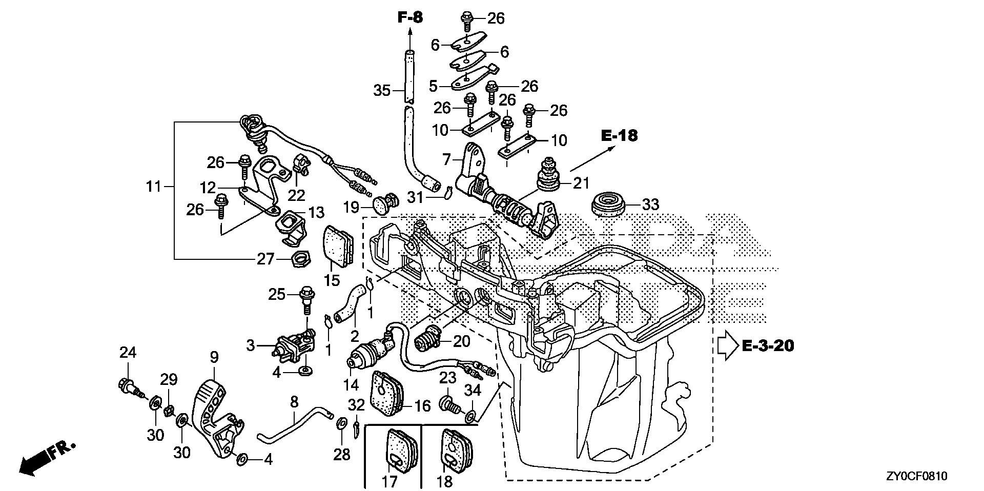 BF15 BF15DK3 oil case - shift shaft     (handle specification) exploded parts diagram with numbered part references