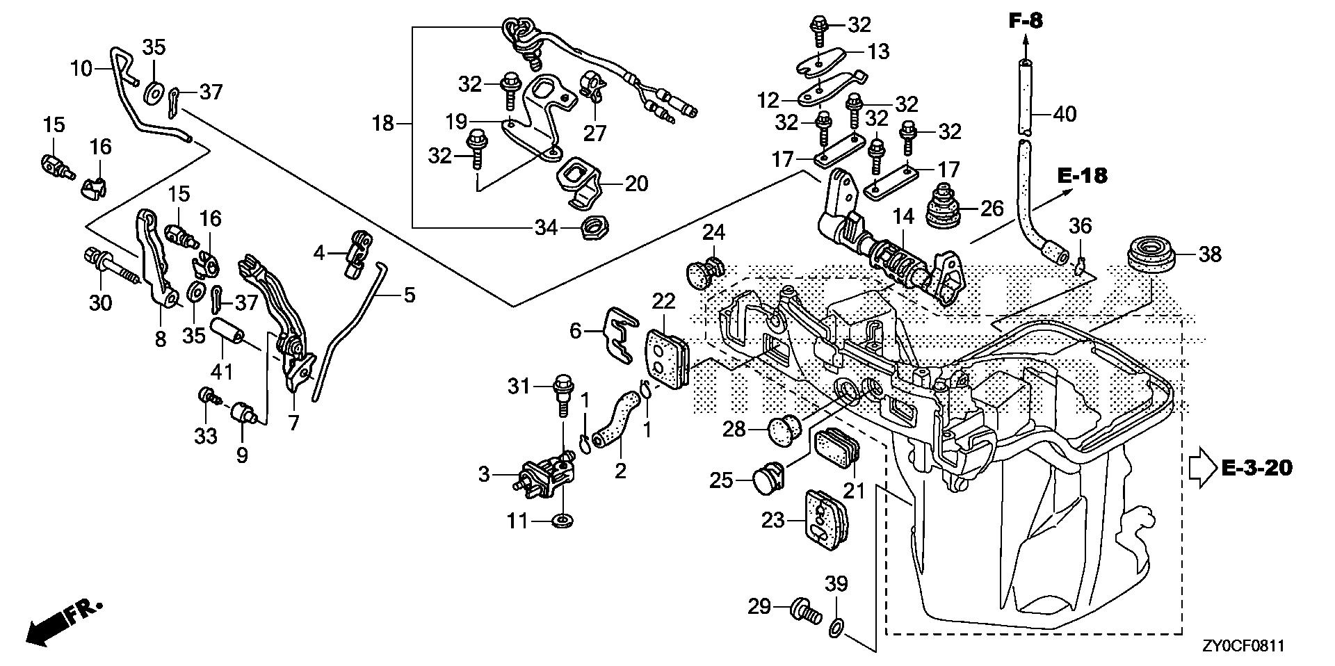BF15 BF15DK3 oil case - shift shaft     (remote specification) exploded parts diagram with numbered part references