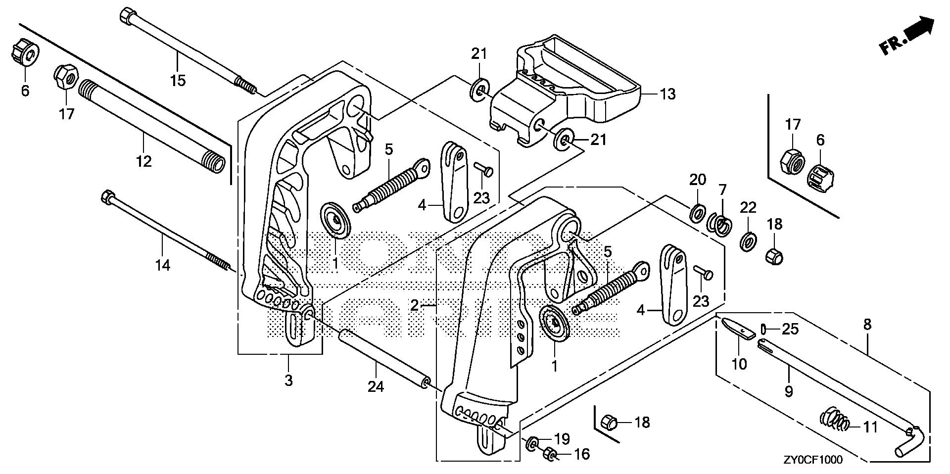 BF15 BF15DK3 stern bracket (1) exploded parts diagram with numbered part references