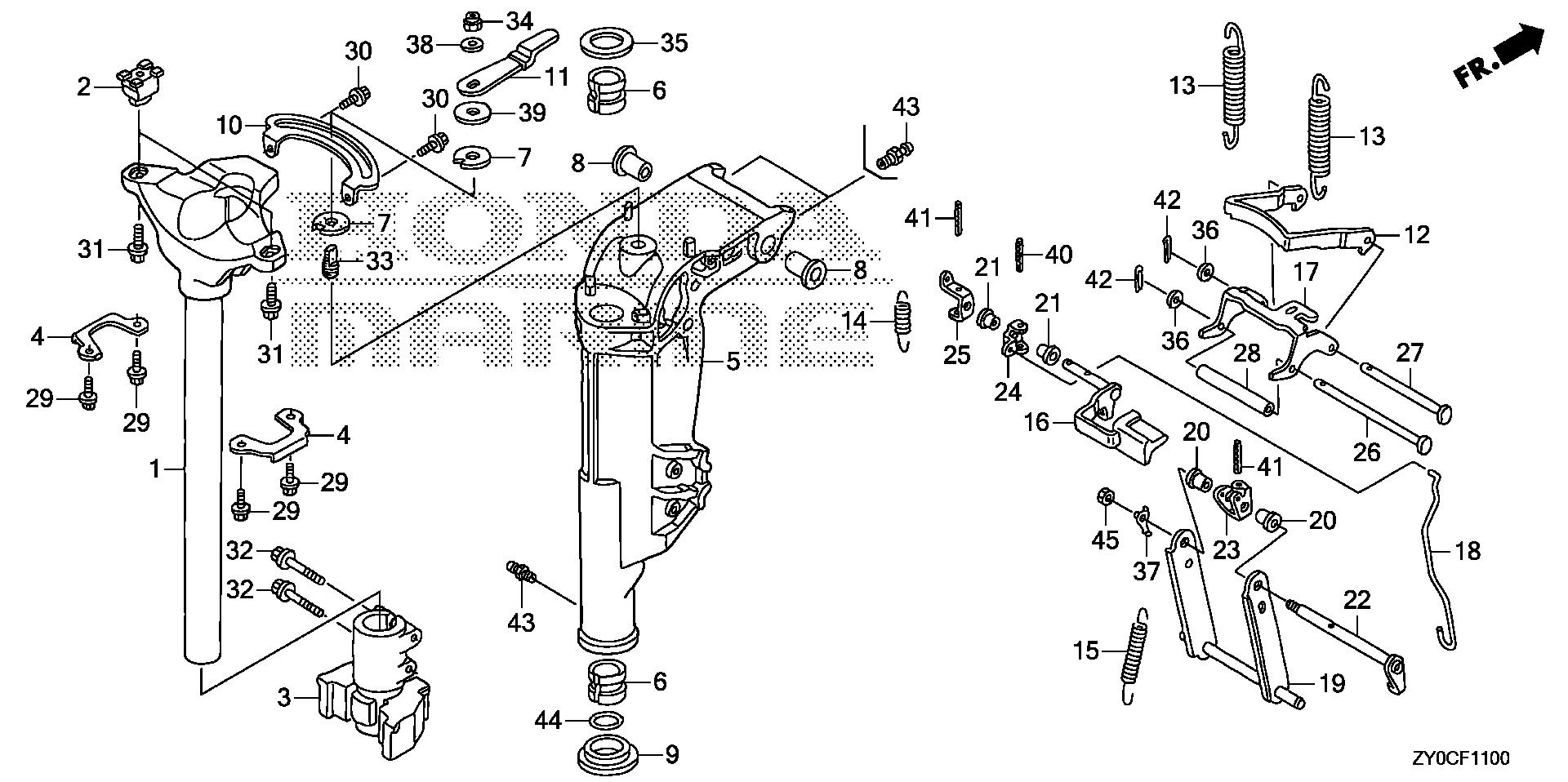 BF15 BF15DK3 swivel case (1) exploded parts diagram with numbered part references